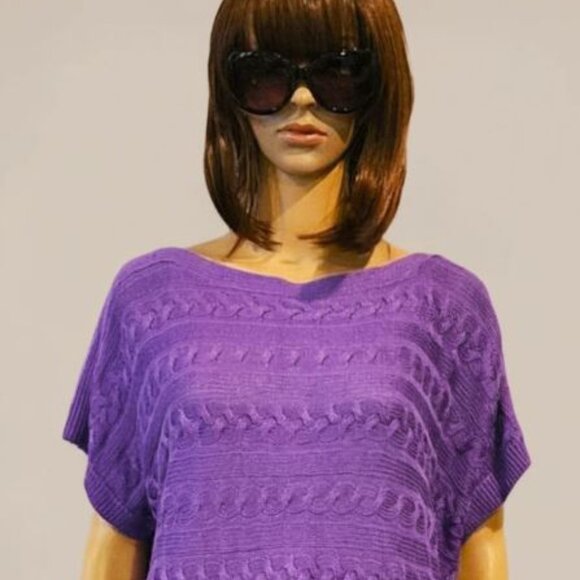 LAUREN by RALPH LAUREN - Classic cable knit short sleeve purple tunic sweater - Picture 3 of 7